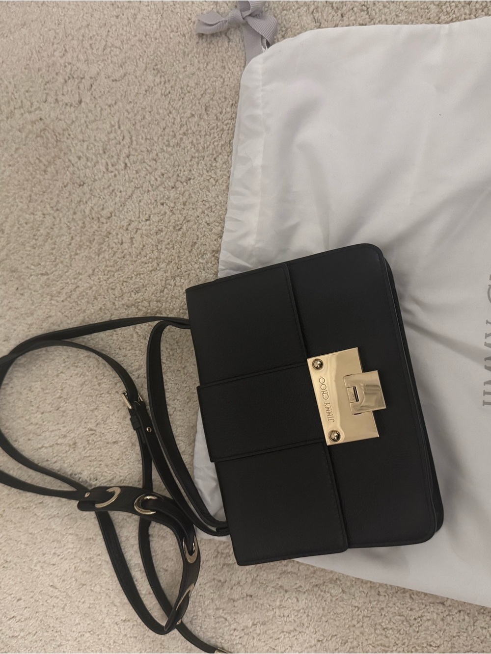 Jimmy Choo Black Leather Crossbody with Gold Turn-Lock